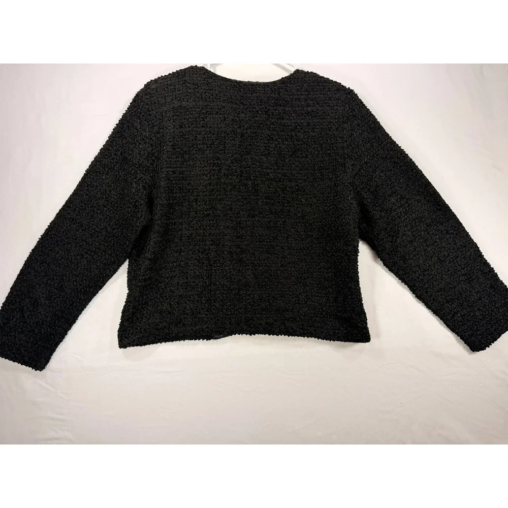 First Option Textured Boucle Jacket Women‎ Medium Black V-Neck Button Up
